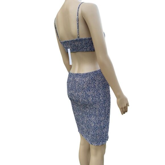 Blush BJ Women Floral V-Neck Spaghetti Strap Dress Summer  Cut-Out Blue & Beige - Picture 11 of 11